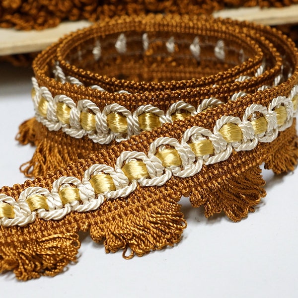 Brown Vintage Trim - French Passementerie Fringe Trimming by the yard