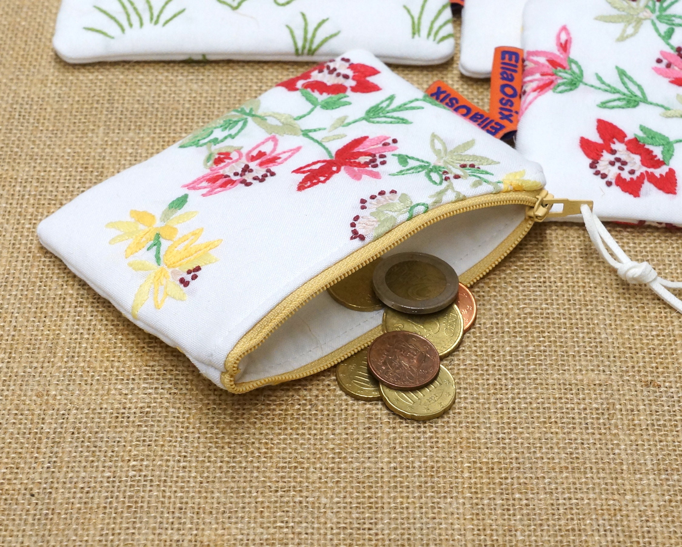 Floral Embroidered Small Zipper Pouch Coin Purse Handmade Etsy