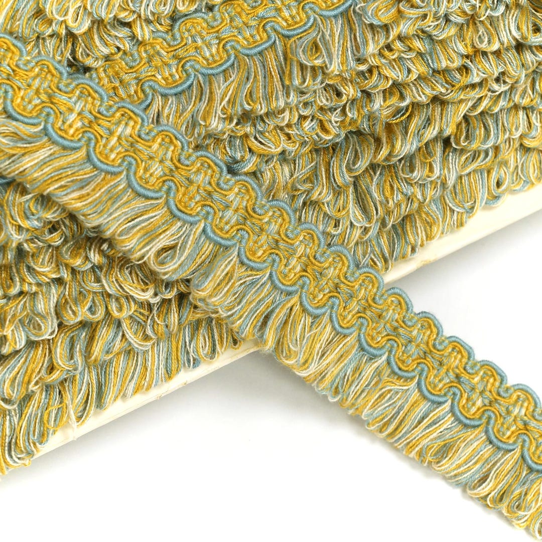 Vintage Brush, Fringe or Loop Trim in Mustard and Blue Sold by the Yard ...