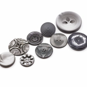 Gray Vintage Buttons Lot of 9 in different sizes and designs image 4