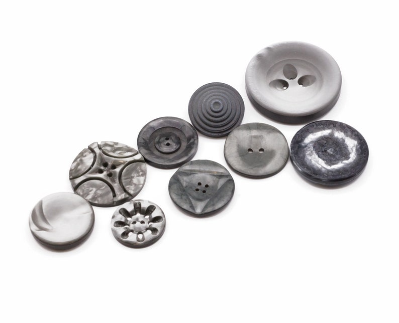 Gray Vintage Buttons Lot of 9 in different sizes and designs