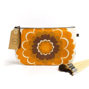 Bolsa grande de tela de los años 70 con cremallera - Neceser retro naranja para maquillaje - Neceser de viaje - Estuche para lápices - Hecho a mano por EllaOsix