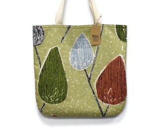 50s Vintage Fabric Tote Bag - Market Shopper - reusable casual daily shopping bag by EllaOsix