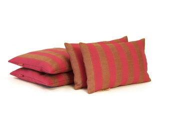 Striped Pillow Cover in Fuchsia Pink and Gold Beige  Handmade by EllaOsix