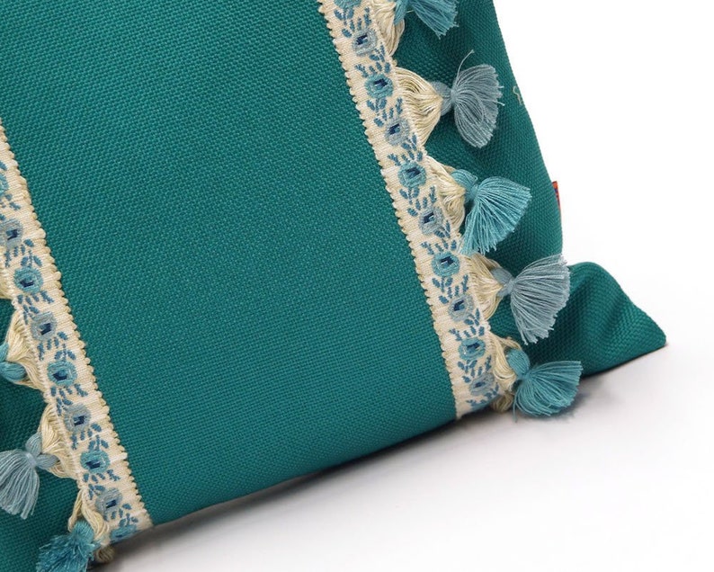 Teal Fringe Pillow Tassel Cushion 70s Throw Pillow Cover Etsy