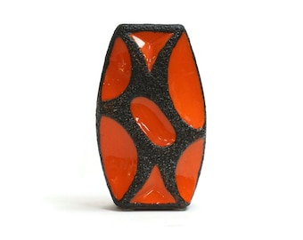 Orange ROTH Lozenge Ceramic Fat Lava vase - 1970s West German Pottery