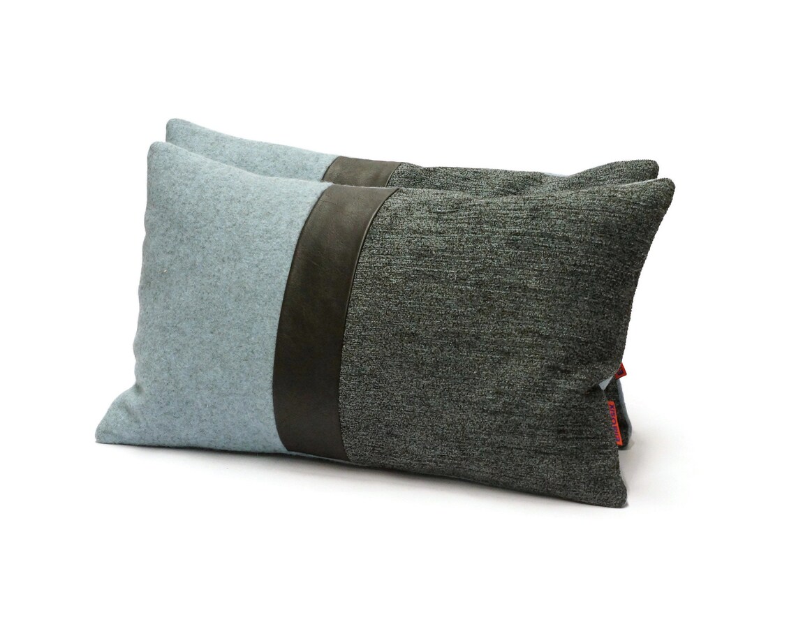 Black Leather Accent Pillow Made From Upholstery Fabrics by Etsy