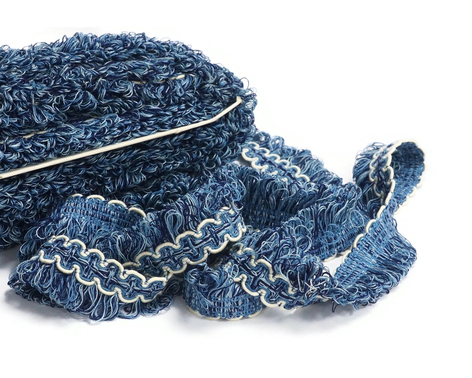 Vintage Fringe Trim in Navy Blue and White Etsy