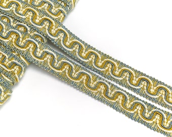 Vintage French Passementerie Trim - Blue Gold Ecru - 30mm - New Old Stock Condition sold by the yard