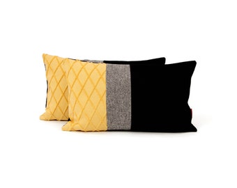 Color Block Pillow | Yellow and Black Accent Pillow | Modern Homedecor Handmade by EllaOsix