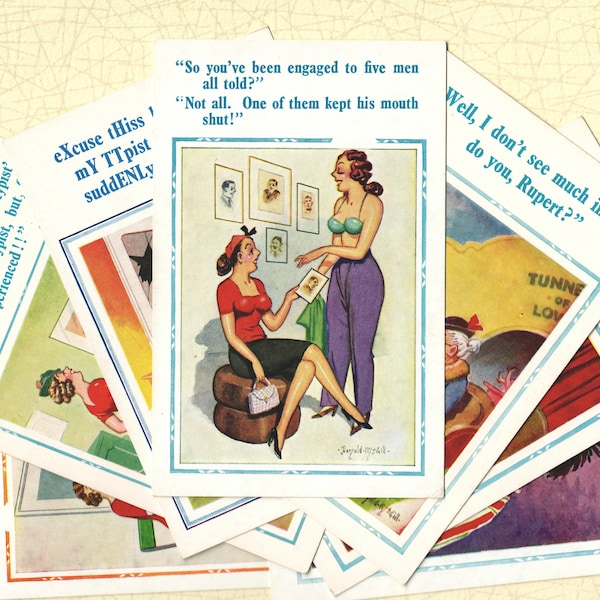 Cartes postales dessinées Donald McGill, années 50 | Cartes postales signées par l'artiste