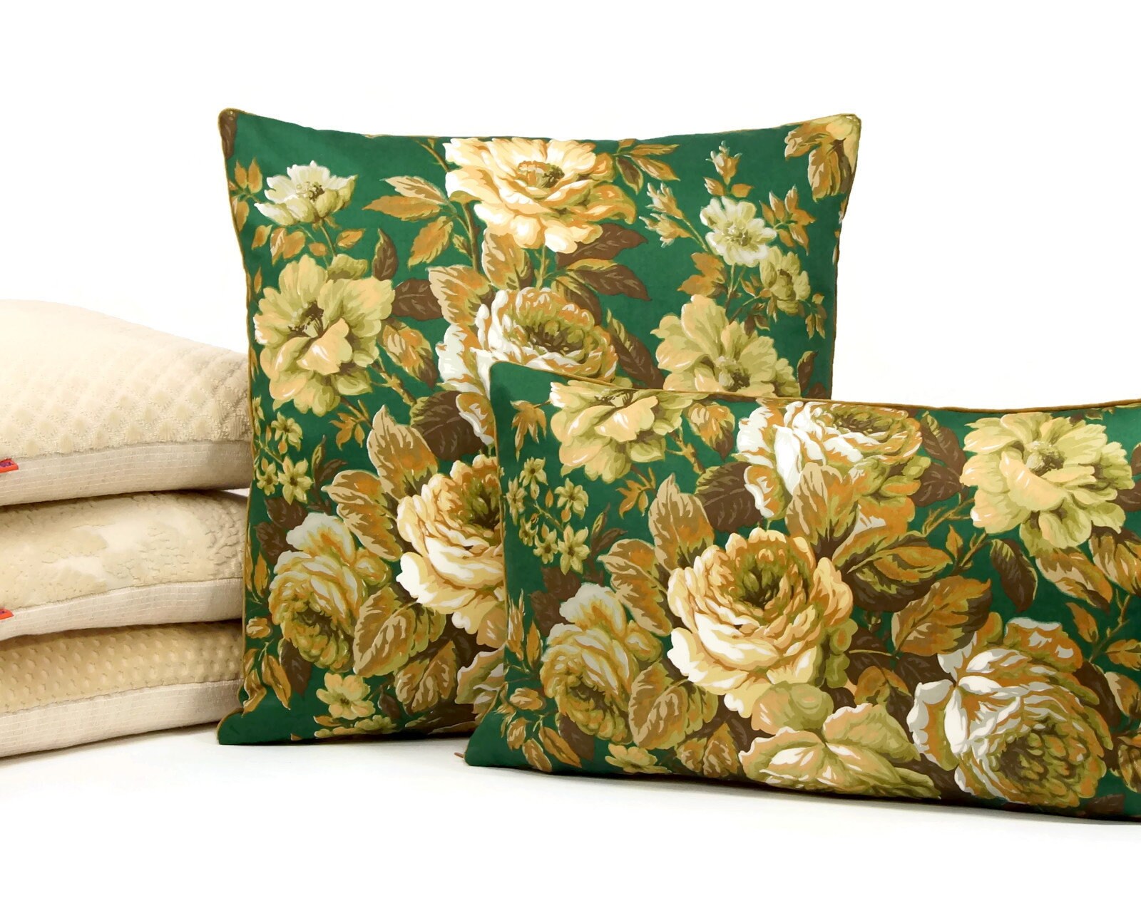 Classic Green Floral Pillow Cover Handmade from Vintage 60s Etsy