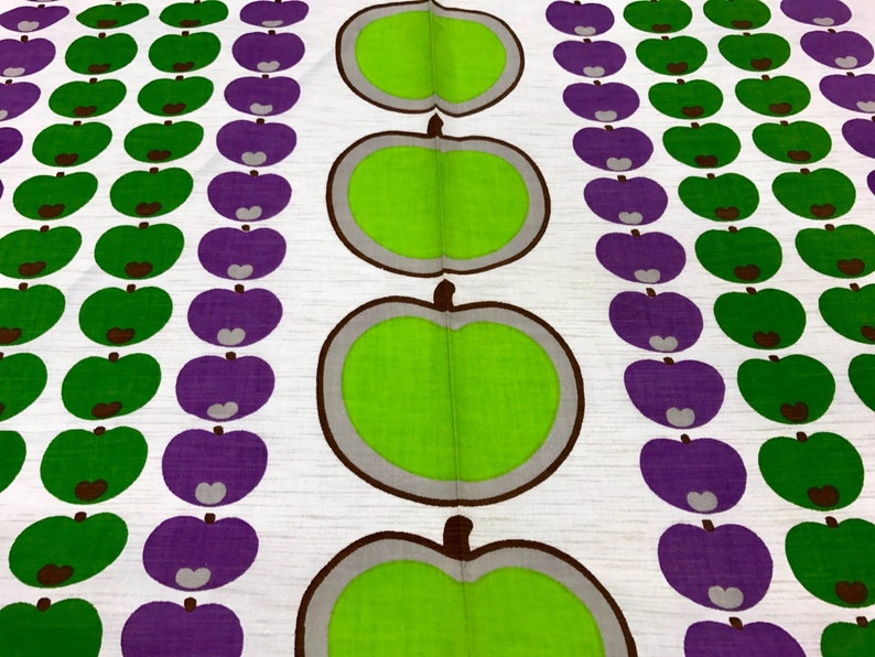 Purple Apple 70s fabric Green Apple Unused Vintage Cotton Fabric by the Yard pillowcase fabric