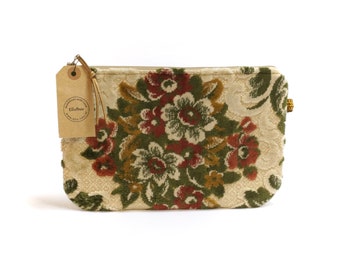 Large Floral Velvet Zipper Pouch - Makeup Bag - Floral Accessories Bag Handmade by EllaOsix