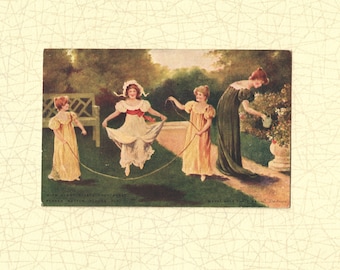 Early 1900 Antique Postcard | Advertising for Pearks Butter | Jumping Rope Girls | O. Stockman.