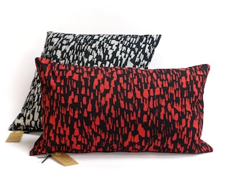 1950s Mid-Century Fabric Lumbar Pillow Cover in Red and Black Handmade by EllaOsix