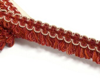 Vintage Brush Trim in Red and White sold by the Yard / Meter - 40mm wide