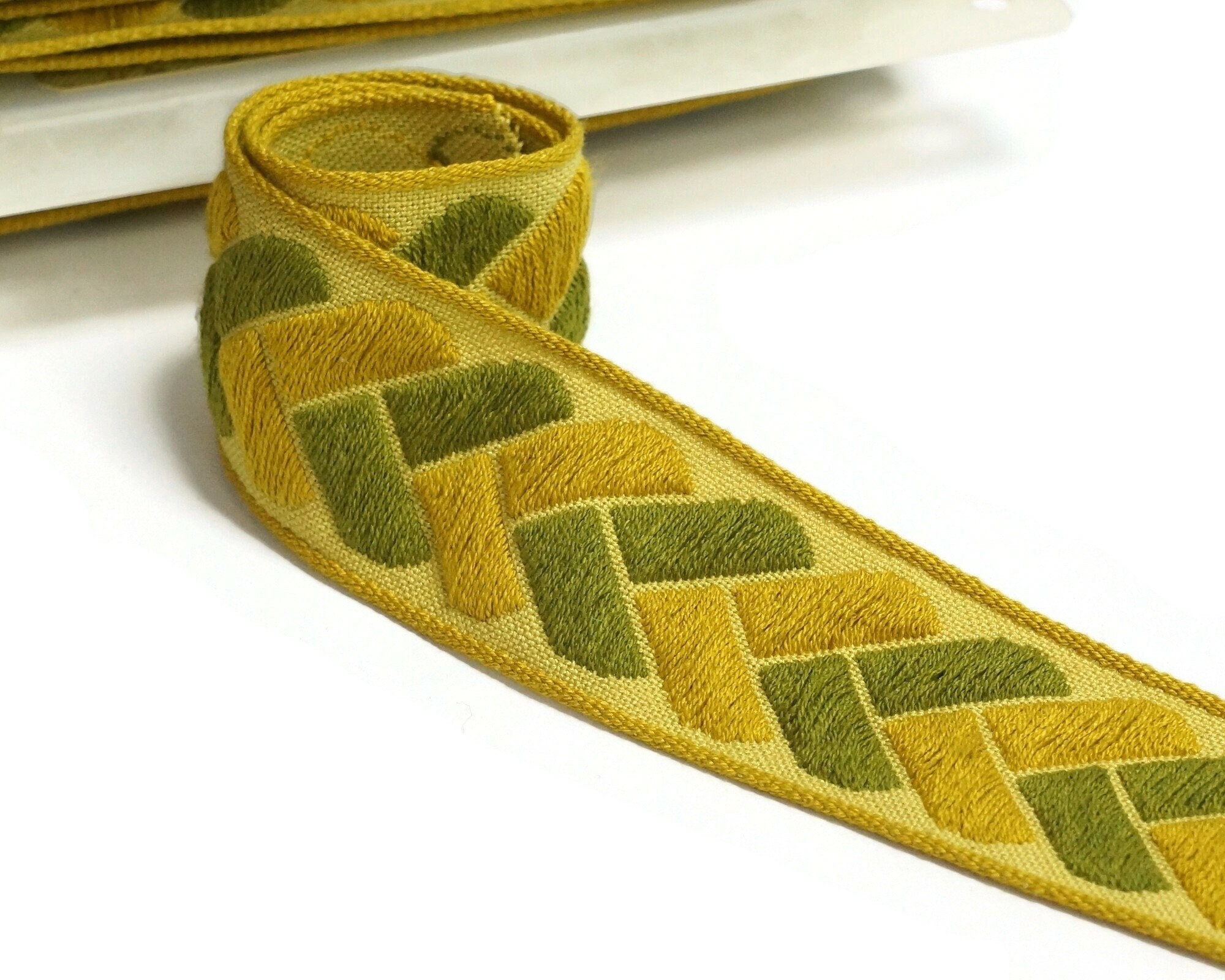 Mustard Ruffle Trim 3m Mustard Vintage Decor Trim - Jacquard Trim Tape - Border Trim ...