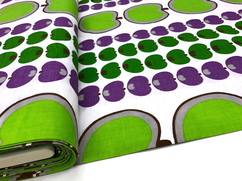 Purple Apple 70s fabric Green Apple Unused Vintage Cotton Fabric by the Yard pillowcase fabric
