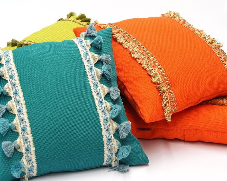 Teal Fringe Pillow Tassel Cushion 70s Throw Pillow Cover Etsy