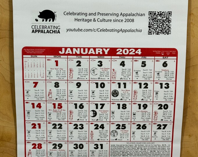 2024 America's Original Almanac Wall Calendar 16 3/4 X 11 Lunar Moon