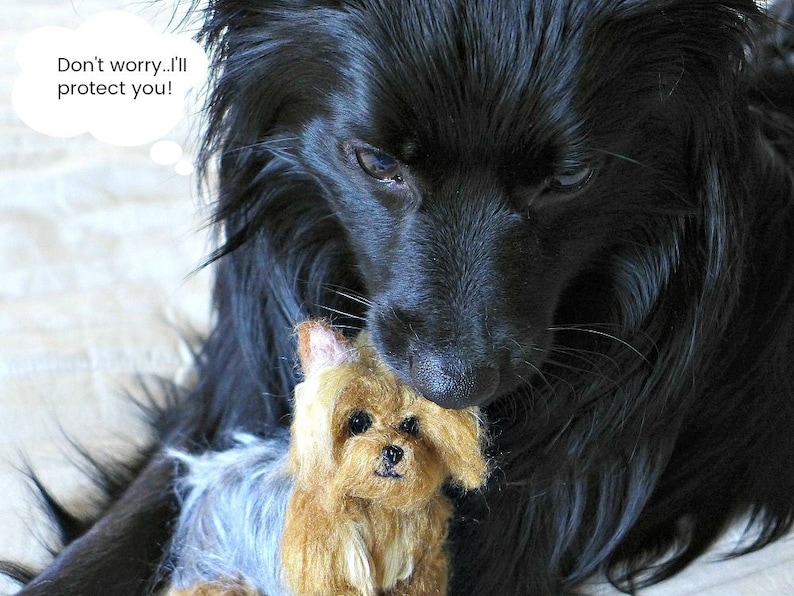 Custom Pet Portrait Miniature of your Pet Needle Felted Yorkie Lilo and Beauty Handmade Poseable Art Sculpture Personalized Gift