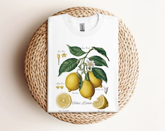 Cottagecore Lemon T-Shirt, Botanical Cottagecore Lemon Shirt, Lemon Gift Outfit, Botanical Nature Fruit Shirt, Plant Lover Gift, Casual Gift