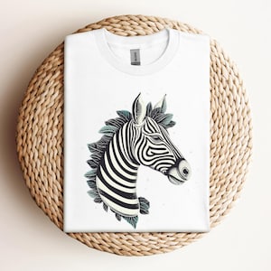 Zebra Art T-Shirt, Cool Animal Graphic Tee, Zebra Leaves Shirt, Jungle T-Shirt, Vintage Zebra Tee, Zebra Graphic, Animal Lover Gift