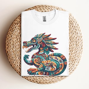 Dragon Art T-Shirt, Colorful Quetzalcoatl Graphic Tee, Cultural and Mythology Fans Gift, Comfort Color Shirt Dragon, Lunar New Year, Chinese