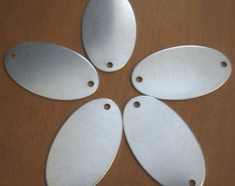 Etiqueta en blanco aluminio Oval grande 2" de ancho - doble agujero - qty 5
