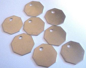 Etiquetas de aluminio Octagon en blanco 1-1/8 pulgada... de calibre 18 - 25 cantidad de bonito y grueso