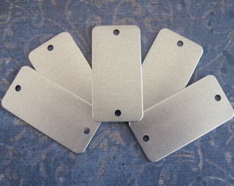 50 (fifty)  aluminum rectangle stamping blank dog tags double hole 1" x 2"