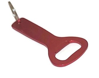 Llavero abridor de botellas de aluminio rojo con estampado de metal en blanco