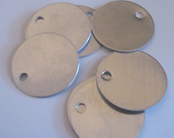 25 grande redondo en blanco metal grabado y sellado etiqueta 1.5 pulgadas 1 1/2"- aluminio
