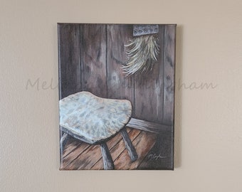 Original Fine Art Painting - Acrylic on Canvas - 8" x 10" - "Milking Stool" (FRAME NOT INCLUDED)
