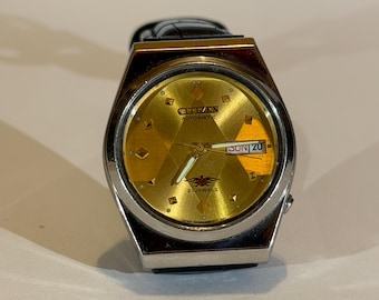Vintage Citrin Automatik 21 Jewels Herrenuhr Gold Zifferblatt Day-Date Japan Hergestellt
