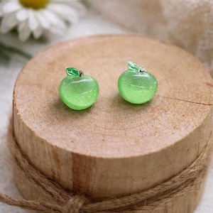 Grüne Apfel Ohrstecker, glitzernd, Grandma Smith, lebendige Gelee-Farbe, wunderlich, Cottagecore