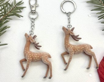Reindeer Keychain, Soft Charm, Fuzzy, Sika Deer, Autumn, Spring