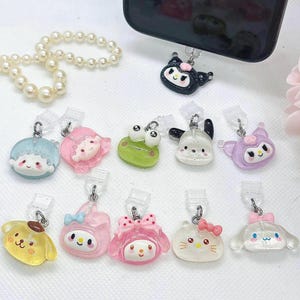 Sanrio Cabeças Grandes, Plugue Antipoeira para Celular, Plugue Decorativo para iPhone, Tipo C Lightning Android, Kuromi Cinnamoroll Purin My Melody Hello Kitty, Pingentes