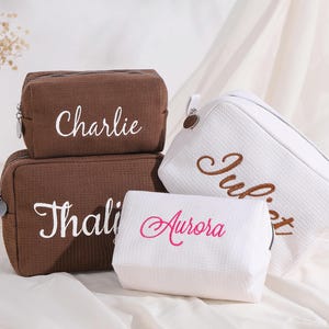 Personalized Embroidered waffle cosmetic bag,Custom name toiletry bag,Monogrammed Makeup Bag,Bridal Party Makeup Bag Gift,Bridesmaid gift