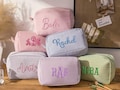 Personalized Seersucker Makeup Bag, Cosmetic Bag, Bridesmaid Gifts, Bridal Party Gifts, Makeup Organizer, Bridal Shower Gift