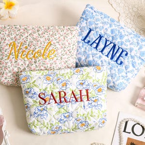 Personalized Embroidered Makeup Bag,Custom Makeup Bag,Floral Cosmetic Bag,Travel Makeup Pouch, Women Toiletry Bag,Bridesmaid Gift image 14
