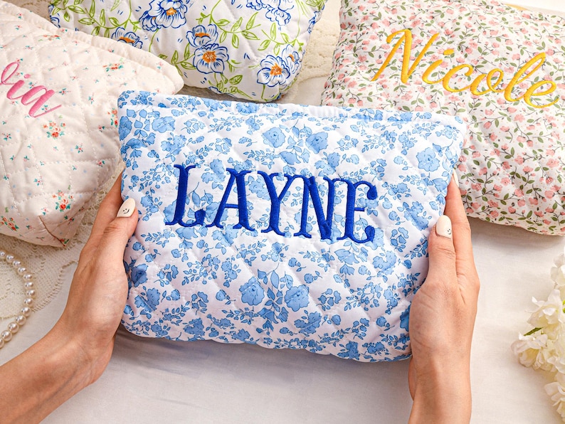 Personalized Embroidered Makeup Bag,Custom Makeup Bag,Floral Cosmetic Bag,Travel Makeup Pouch, Women Toiletry Bag,Bridesmaid Gift image 6