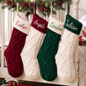 Personalized Knitted Christmas Stocking, 2026 Embroidered Family Xmas Stockings, Holiday Decor, Dog Bone Stocking