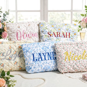 Personalized Embroidered Makeup Bag,Custom Makeup Bag,Floral Cosmetic Bag,Travel Makeup Pouch, Women Toiletry Bag,Bridesmaid Gift image 4