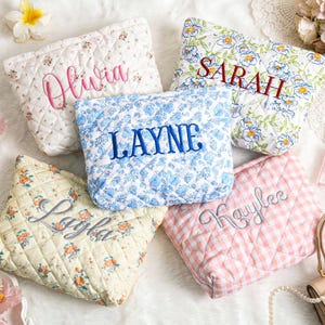 Personalized Embroidered Makeup Bag,Custom Makeup Bag,Floral Cosmetic Bag,Travel Makeup Pouch, Women Toiletry Bag,Bridesmaid Gift image 3