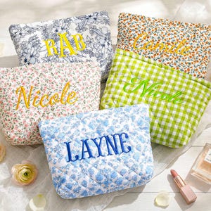 Bolsa de maquillaje bordada personalizada, bolsa de maquillaje personalizada, bolsa de cosméticos floral, bolsa de maquillaje de viaje, bolsa de aseo para mujer, regalo de dama de honor