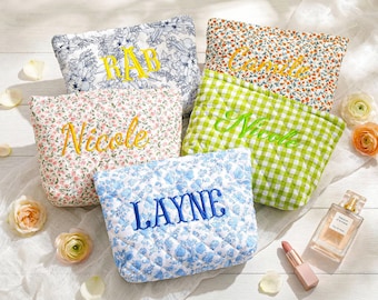 Personalized Embroidered Makeup Bag,Custom Makeup Bag,Floral  Cosmetic Bag,Travel Makeup Pouch,  Women Toiletry Bag,Bridesmaid Gift