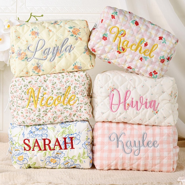 Neceser bordado personalizado, neceser a medida, neceser floral, neceser de viaje, neceser de aseo para mujer, regalo para damas de honor