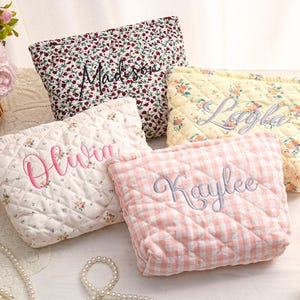 Personalized Embroidered Makeup Bag,Custom Makeup Bag,Floral Cosmetic Bag,Travel Makeup Pouch, Women Toiletry Bag,Bridesmaid Gift image 9